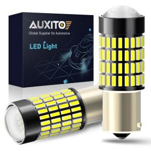 AUXITO 2Pcs 1156 P21W BA15S LED 전구 6000K 흰색 자동차 후면 역방향 램프 주간 주행 등 렌즈 4014 SMD