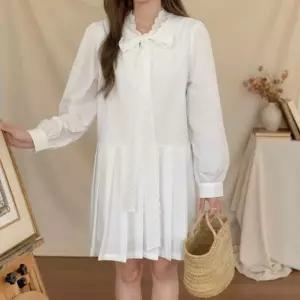 [옷자락]여성용 리본 레이스 프릴 미니 셔츠 원피스