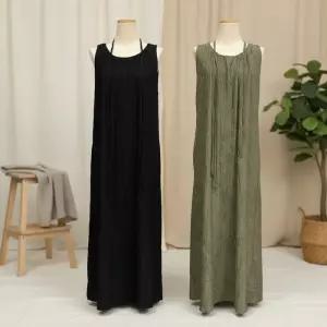 [옷자락]여성 플리츠 롱 민소매 원피스 허리끈 데일리