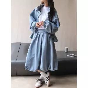 치마 롱 가을 빈티지 부푼 찰랑찰랑 A라인 꽃봉오리 루즈핏 여자스커트 루푸 원템3