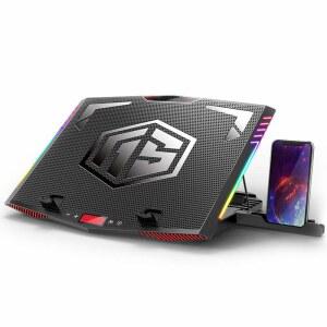 15.6-21인치 프로페셔널 게이밍 노트북용 미피 RGB 노트북 쿨링 패드, 6개의 조용한 팬과 버튼 제어 기능, 퓨어 메탈 패널 휴대용 쿨러