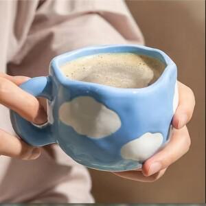 창의적이고 언더글레이즈 컬러 수동 그린 흰 구름 커피 컵