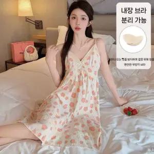 수피 치마 롱 여름 커플 잠옷세트 공주풍 잠옷 끈 패드 레이스 나시 파자마 JEN2