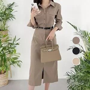 [셀러허브 패션][써니패션] 클래식 셔츠 허리벨트 하객 롱셔츠 원피스 (48701536)