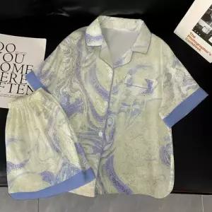 실크 하계 빈티지 실내복 세트 아웃도어 반팔 MN 잠옷세트 쿨 수묵화 잠옷 커플 OOTD2