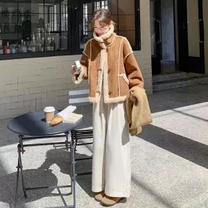 스트레인지 여성용 램스울 코트 퍼 모피 데일리룩 일체형 라이크 KUK1