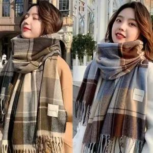 롱목도리 캐시미어 체크 롱 머플러 목도리 가을 겨울 니트