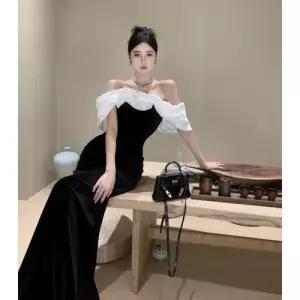 스파이더맨 치마 원피스 드레스 벨벳 일자 골드 프릴 슬림핏 여성원피스 OPH1