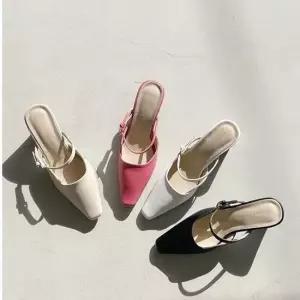 여성화 버클 스트랩 슬리퍼 뮬 미들힐 슬림 캐주얼화 뮬슬리퍼 여성여름신발 여성블로퍼