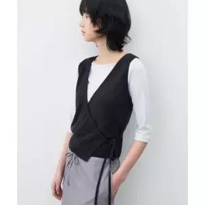 SUARE WOMEN (우먼)린넨 레이어드 랩 베스트 니트 블랙 SBF2KV01WBK