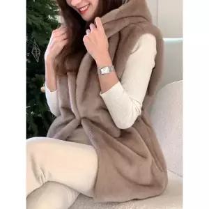 카디건 여자카디건 조끼 프리미엄 후드 퍼 원템1