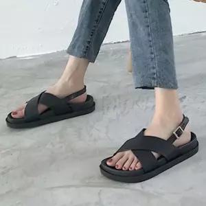 엑스 스트랩 슬리퍼 미들굽 발편한 샌들 여름 신발 여성샌들 스트랩샌들 통굽샌들