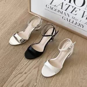 발목 스트랩 스트랩샌들 하이힐 라운드코 오피스룩 여성샌들 스트랩샌들 통굽샌들