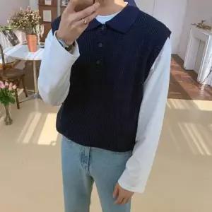 남성베스트 남자 카라 와플 니트 조끼 레이어드 남성조끼