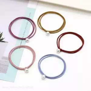 진주 방울 세줄 머리끈 1P 단위 판매) 진주 구슬 방울 머리 고무줄