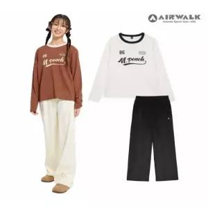 [에어워크주니어]배색 라운드 티 와이드 밴딩팬츠 상하세트