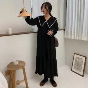 [SBD] 카라 스티치 일상룩 데이트룩 프릴 롱 원피스 마트룩