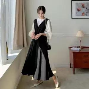 [SBD] 롱기장 레이어드 리본 3컬러 브이넥 원피스 스트랩