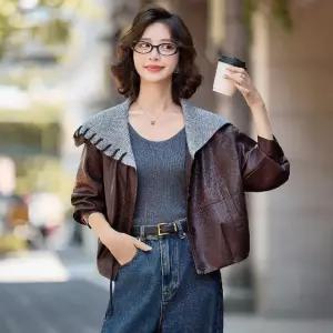 솜브레로스 니트 가을 여성 캐주얼에 짧은 재킷 긴팔 가죽 코트 케이프 자켓 DOS3