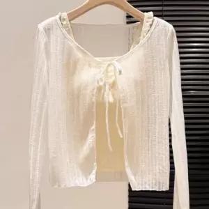 퓨어린느 가디건 화이트 간절기 데일리 청순 봄 니트 아우터 카디건