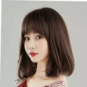 통가발 레이어드 브라운 여성가발 자연스러운 C컬펌 컷 헤어피스 중단발