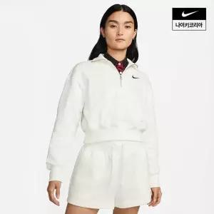 [나이키]스포츠웨어 플리스 여성 오버사이즈 하프집 크롭 스 셔츠 DQ5768-133 741190