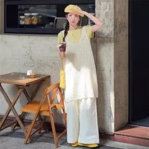 ONM 여성 여자 롱조끼 옆트임 펀칭 귀여운 피크닉룩