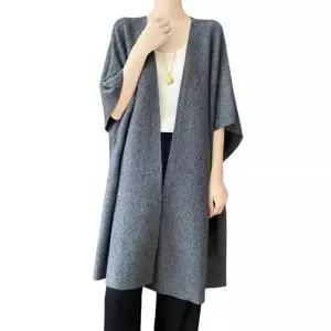 Ailaile 100% 메리노 울 숄 랩 여성용 니트 판초 케이프 가디건 가을 겨울 루즈 오픈 스웨터 코트, 회색.,