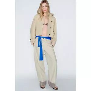 ZARA ZW 컬렉션 워터프루프 숏 트렌치 코트 - 크림 / 베이지