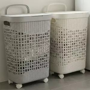 바퀴형 빨래 바구니 손잡이 뚜껑형 세탁물 이동식 빨래 바구니 통풍 틈새 메쉬 장난감 수납함 의류 수거