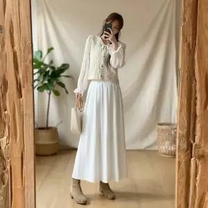 [다잇템] 여성 시폰 프릴 펀칭 블라우스와 면원단 베스트 세트