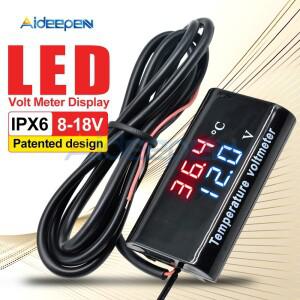 DC 8-18V IPX6 방수 디지털 온도 전압계 12V 자동차 보트 오토바이 0.56 인치 LED 볼트 측정기 미니 테스
