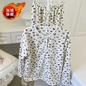 겨울 잠옷 양면 따뜻한 뽀글이 커플 실내복 잠옷세트 벨벳 코럴 봄가을 원템3