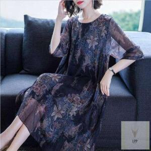 중년여성 여름 시폰 롱 원피스 엄마 40대 50대 꽃무늬 드레스 빅사이즈 쉬폰원피스