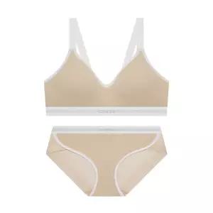 GUESS UNDERWEAR 골지 화이트포인트 스포츠 브라 팬티 세트 - 베이지 GFWBR232BE_BP232BE 2060304