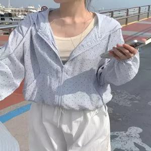 [제작] 러비테 루즈핏 도트 프릴 린넨 후드 집업 87036 빅사이즈 여성의류