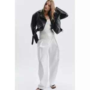 자라 ZARA 숄더 패드 페이크 레더 바이커 재킷 - 블랙 3684641