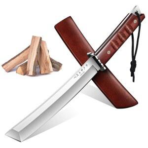 DRGSKL 일본식 고정 칼날 나이프 서바이벌 탄토 부시크 캠핑 나무 손잡이 야외용 칼집