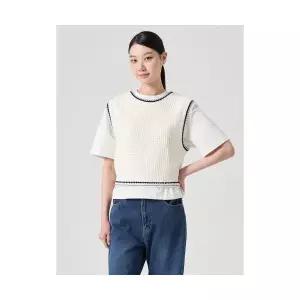 매장정품 에잇세컨즈 8SECONDS 배색 포인트 니트 베스트 아이보리 (354251IO30) 354251IO30 679654