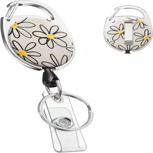 배지 홀더용 유니라이프 플로럴 리트랙터블 릴 화이트 플라워 헤비 듀티 키체인 강력 ABS 케이스