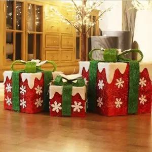 (선택 XTF3629)헬프그린 크리스마스 눈쌓인 선물상자 3종셋트 29cm 행사장 어린이집 포토존 성탄절 트리장
