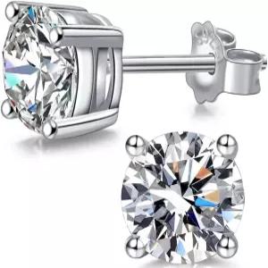 CAC 모이사 스터드 귀걸이 D 컬러 VVS1 원형 시뮬레이션 다이아몬드 화이트/옐로우 골드 도금 실버 4 프롱