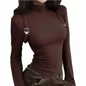 여성 스트랩 오버핏 반폴라 기모 긴팔 티셔츠