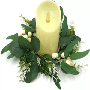 봄 유칼립투스 화이트 핍 베리 캔들 링 4종 세트 3인치 중앙 10인치 작은 화환 기둥 결혼식 부활절 보호