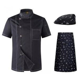 CGTE S 남녀 공용 케이 작업복 반팔 레스토랑 주방 유니폼 셰프 재킷 모자 앞치마 블랙 셔츠 남성 M 4XL 색상 7 2xL 코드