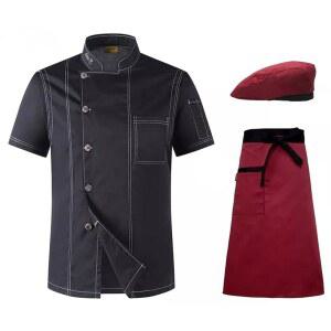 CGTE S 남녀 공용 케이 작업복 반팔 레스토랑 주방 유니폼 셰프 재킷 모자 앞치마 블랙 셔츠 남성 M 4XL 색상 6 2xL 코드
