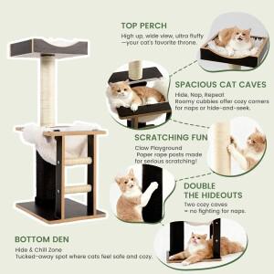 38인치 중형 캣트리, 블랙 계단형 모델 고양이 클라이밍 프레임, 다층 스크래칭 포스트 포함), 아늑한 펄