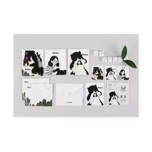 [문구] 카드세트 거대고양이 봉지 4P 편지지 미니 카드 엽서