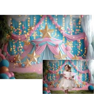 용포토 핑크 블루 서커스 텐트 배경 부스 초상화 스튜디오 소품 배너 프린세스 촬영 6X4피트 사진 판타지 반짝이 벽지 커튼 스위트 돌잔치