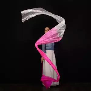 실크 모조실크 부채 화이트 레드 소품 무용 45x400cm 댄스 리듬체조 리본 현대무 도구